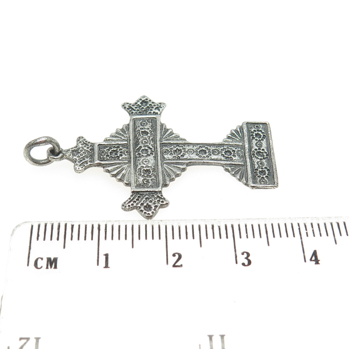 925 Sterling Silver Vintage Tin Cross Oxidized Pendant