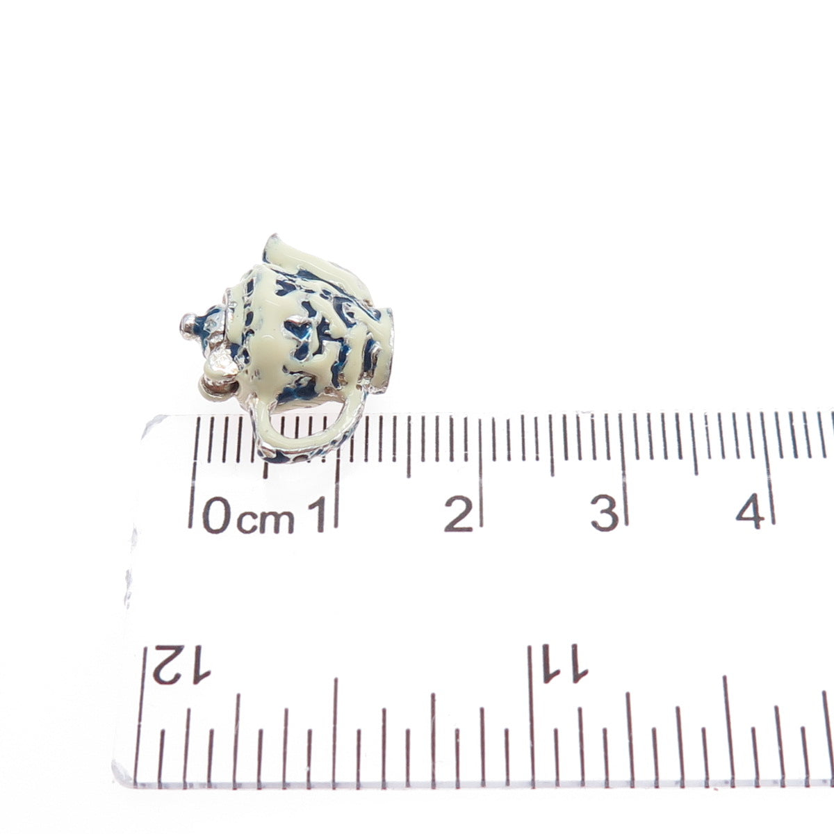 925 Sterling Silver Vintage Enamel Teapot Movable Minimalist 3D Charm Pendant