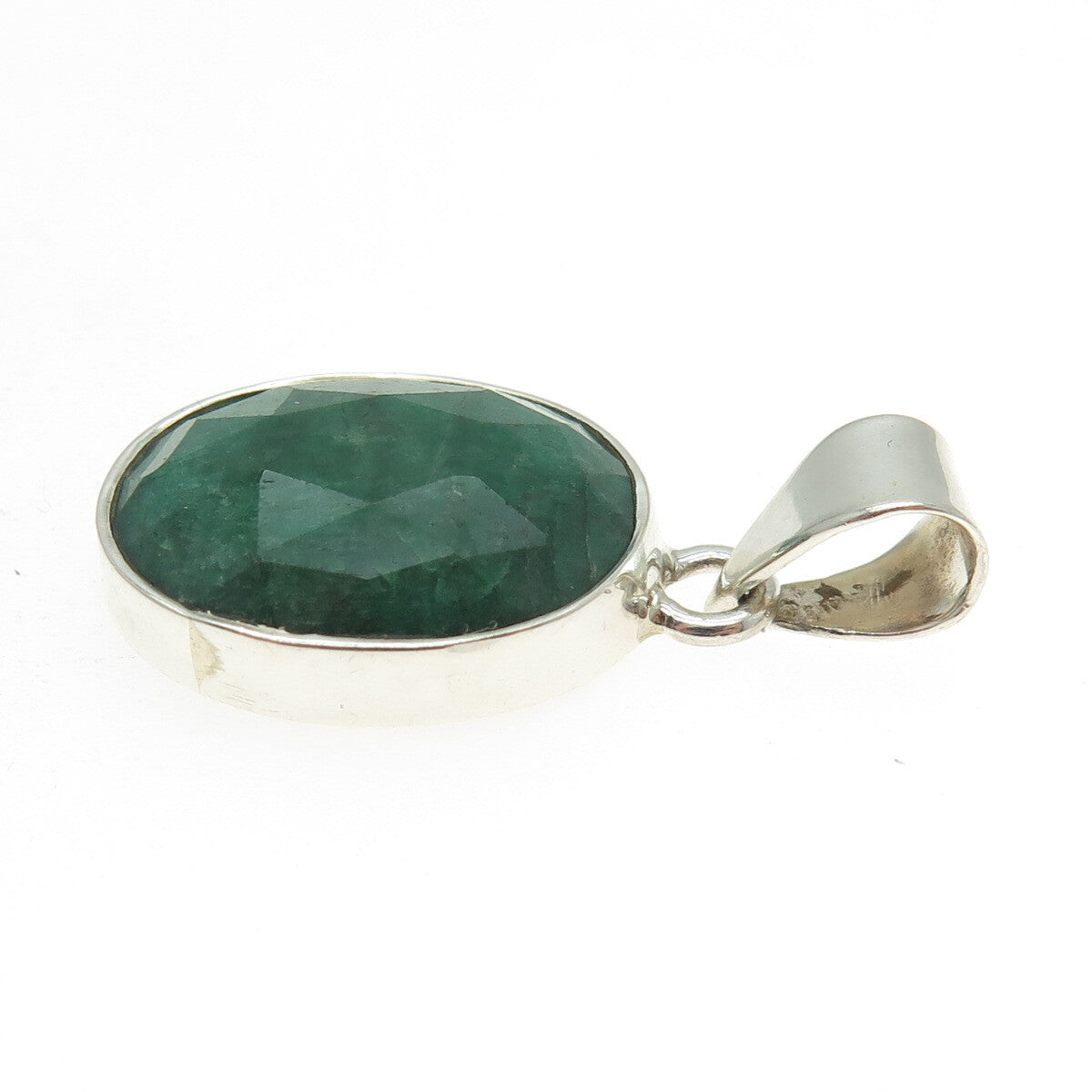 925 Sterling Silver Vintage Real Checkered Emerald Gemstone Pendant