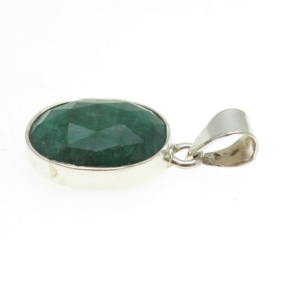 925 Sterling Silver Vintage Real Checkered Emerald Gemstone Pendant