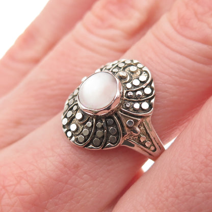 Silver Cloud 925 Sterling Vintage Real MOP Dotted Oxidized Ring Size 7.25