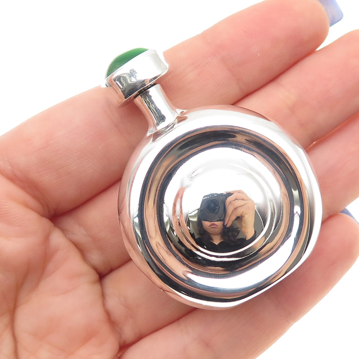 925 Sterling Silver Vintage Mexico Real Green Tiger Eye Perfume Bottle