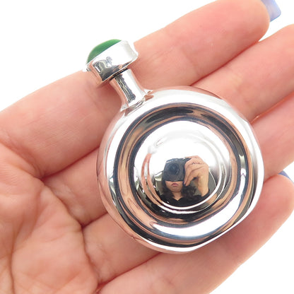 925 Sterling Silver Vintage Mexico Real Green Tiger Eye Perfume Bottle
