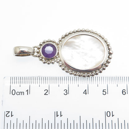 WHITNEY KELLY 925 Sterling Silver Vintage Real MOP & Amethyst Modernist Pendant