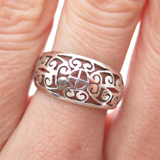 925 Sterling Silver Vintage Ornate Flower Oxidized Ring Size 6.5