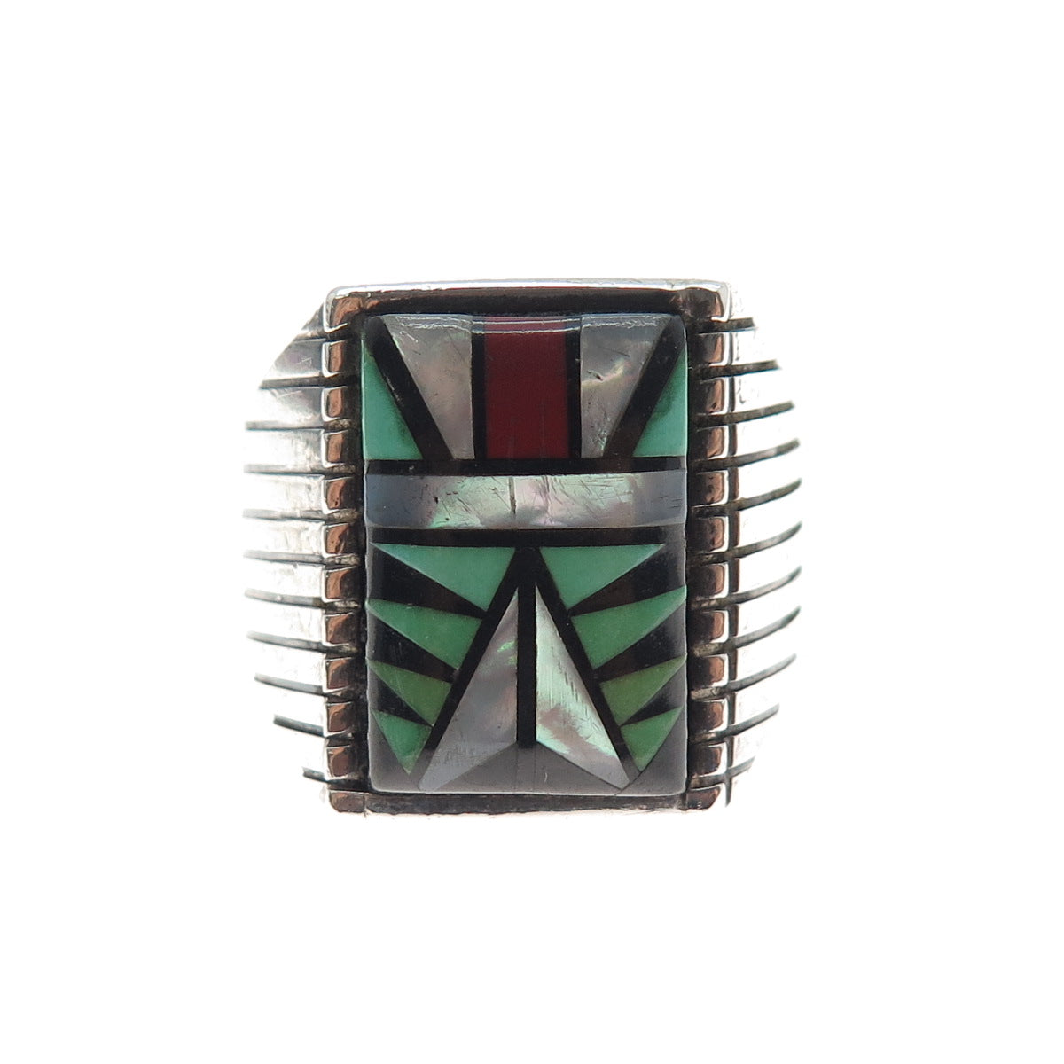 Sophia Becenti Navajo Old Pawn Sterling Silver Vintage Multi-Gem Ring Size 12.5