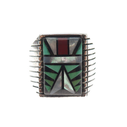 Sophia Becenti Navajo Old Pawn Sterling Silver Vintage Multi-Gem Ring Size 12.5