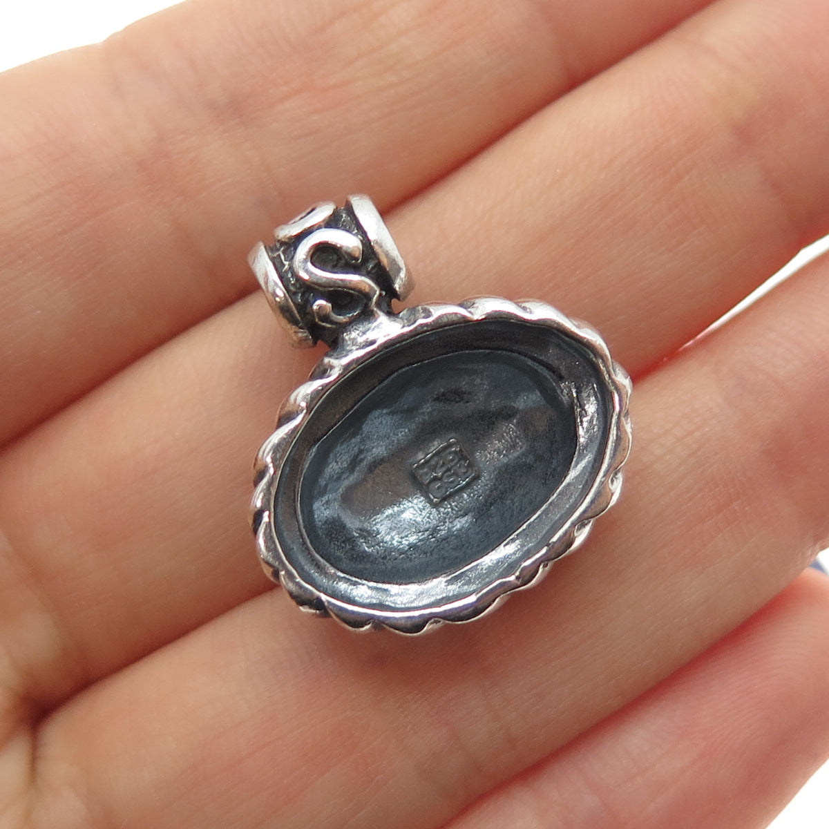 SIDNEY EVAN 925 Sterling Silver Vintage Flower Oxidized Charm Pendant