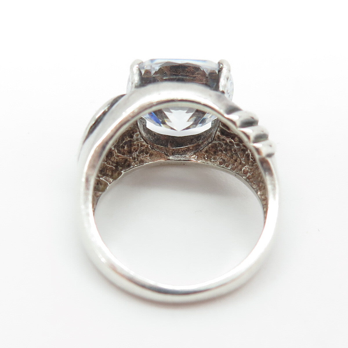 925 Sterling Silver Vintage Cushion-Cut C Z Modernist Ring Size 5.75
