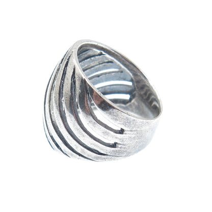 925 Sterling Silver Vintage Zebra Pattern Ribbed Oxidized Ring Size 6.75