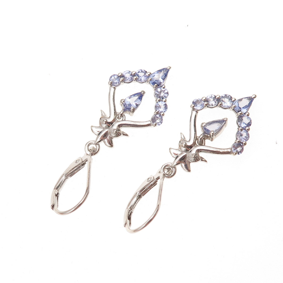 Chuck Clemency 925 Sterling Silver Real Tanzanite Floral Dangle Earrings