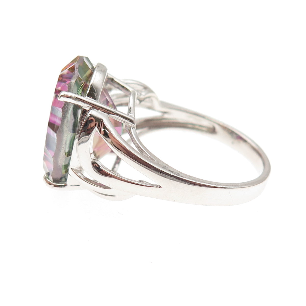 JH YOUNG 925 Sterling Silver Real Oval-Cut Mystic Quartz Ring Size 7.75