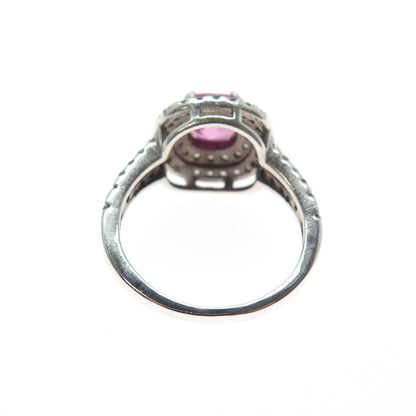 925 Sterling Silver Lab-Created Ruby & C Z Ring Size 5.25