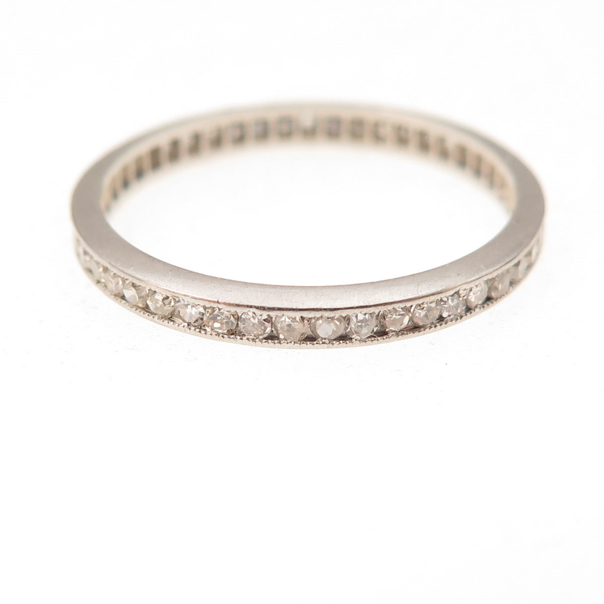 Antique Art Deco Platinum Real Diamond Stackable Engraved Eternity Ring Size 8