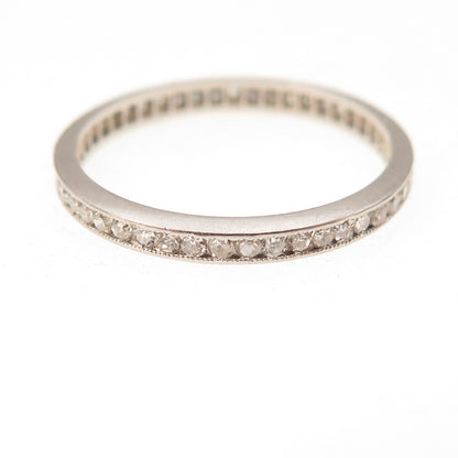 Antique Art Deco Platinum Real Diamond Stackable Engraved Eternity Ring Size 8