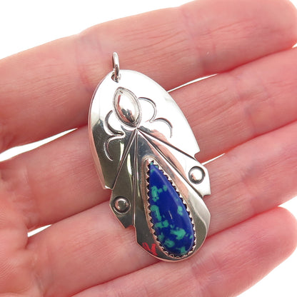Arthur Platero Laguna Zuni Old Pawn 925 Sterling Vintage Azurite Feather Pendant