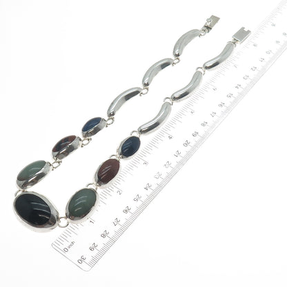 925 Sterling Silver Vintage Mexico Black Onyx Jade Jasper Sodalite Necklace 16"