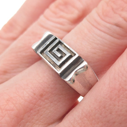 925 Sterling Silver Vintage Greek Maze Oxidized Ring Size 7