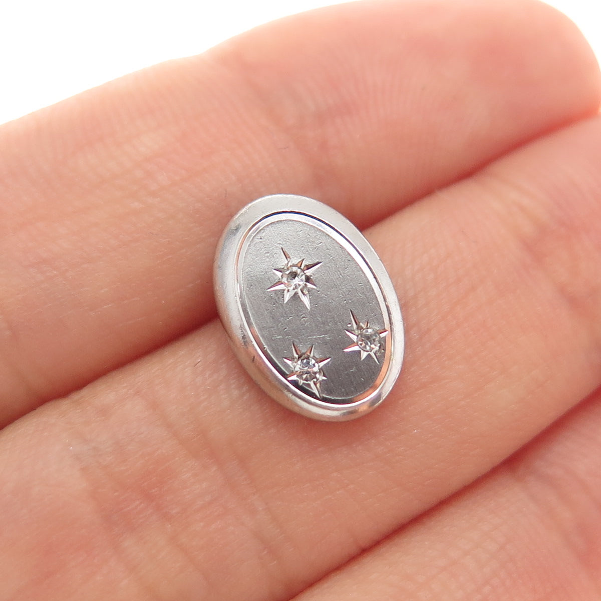 925 Sterling Silver Vintage Rhinestone Tie Tack / Lapel Pin