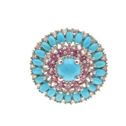 Chuck Clemency Sterling Silver Real Turquoise Pink & White Topaz Ring Size 8.25