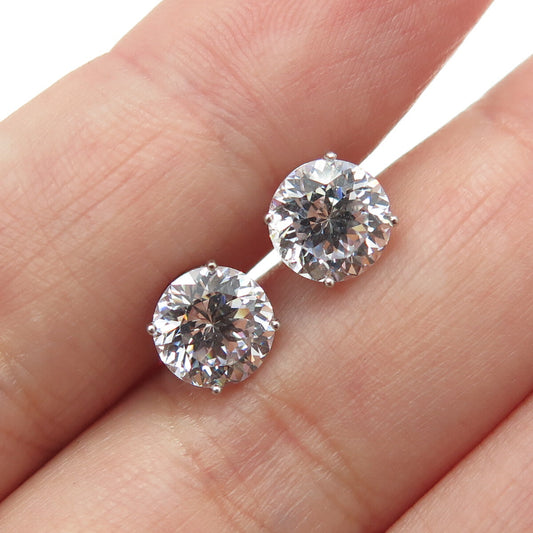 925 Sterling Silver Round-Cut C Z Stud Earrings