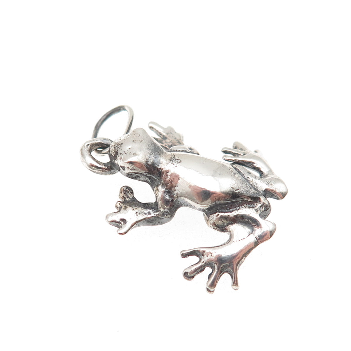 925 Sterling Silver Vintage Frog Good Luck Oxidized Charm Pendant