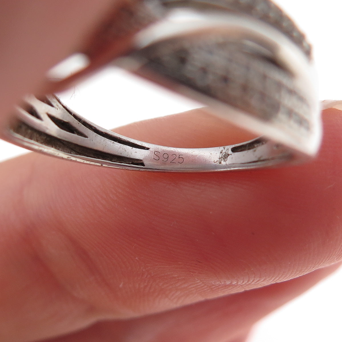 925 Sterling Silver Real Round-Cut Diamond Woven Ring Size 6.75