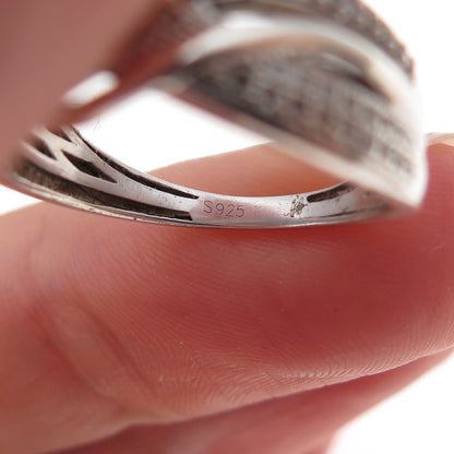 925 Sterling Silver Real Round-Cut Diamond Woven Ring Size 6.75