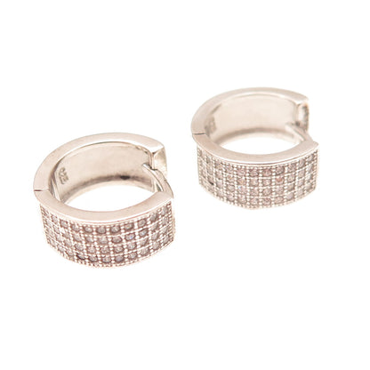 925 Sterling Silver Round-Cut C Z Hoop Earrings
