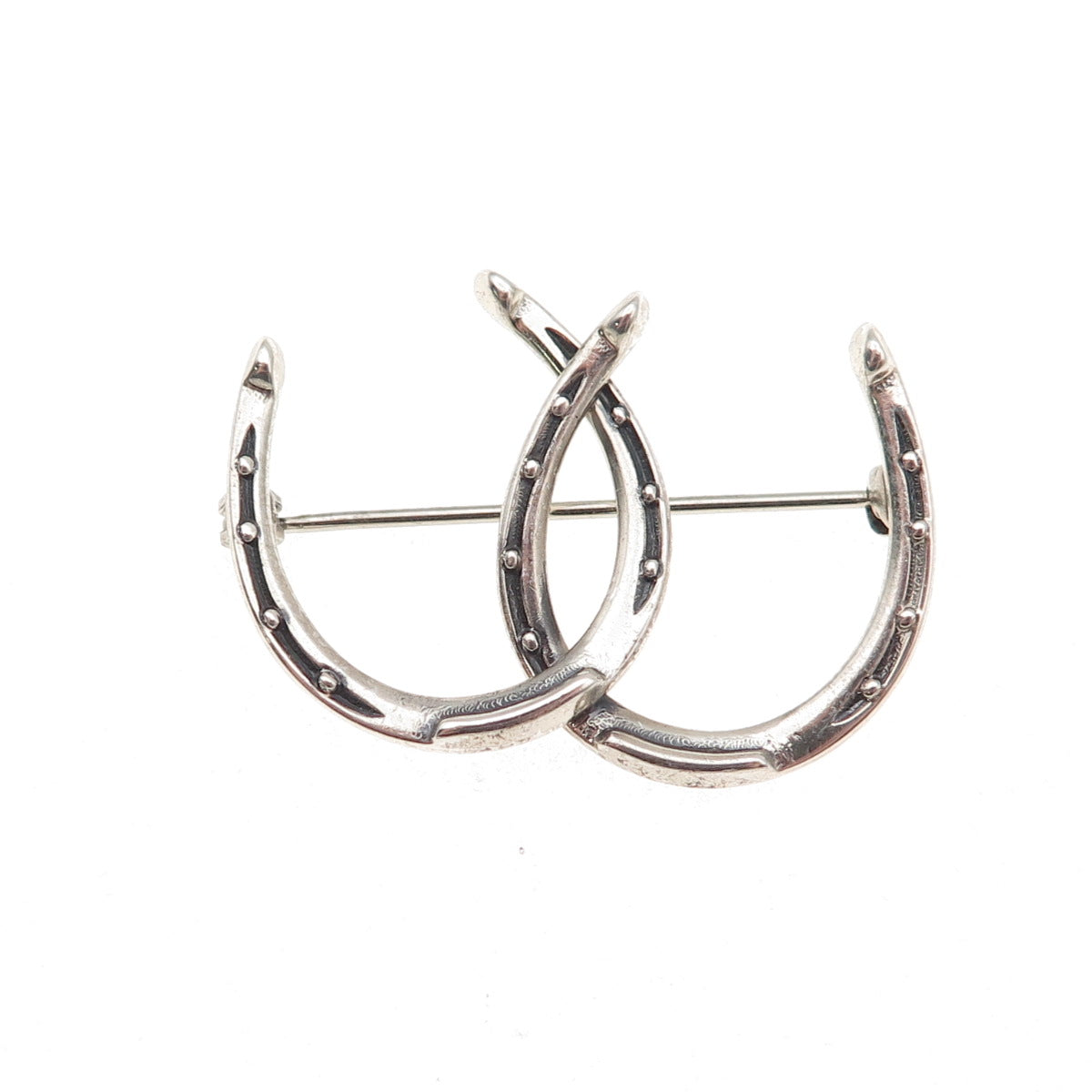 Beau 925 Sterling Silver Antique Art Deco Double Horseshoe Good Luck Pin Brooch