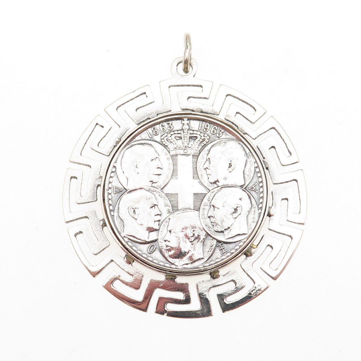 835 Silver Coin & Sterling Frame Vintage 1963 Greece 30 Drachmai Paul I Pendant