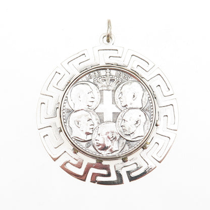 835 Silver Coin & Sterling Frame Vintage 1963 Greece 30 Drachmai Paul I Pendant