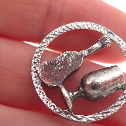 925 Sterling Silver Vintage Goblet & Guitar Oxidized Charm Pendant