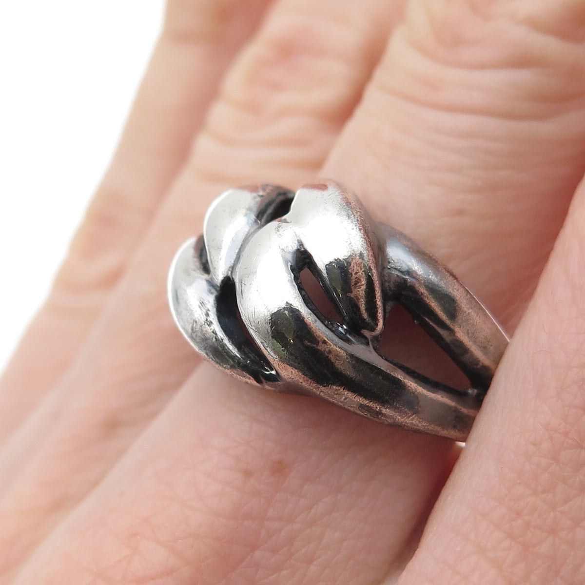 925 Sterling Silver Vintage Modernist Interlocked Oxidized Ring Size 7.25