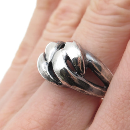 925 Sterling Silver Vintage Modernist Interlocked Oxidized Ring Size 7.25