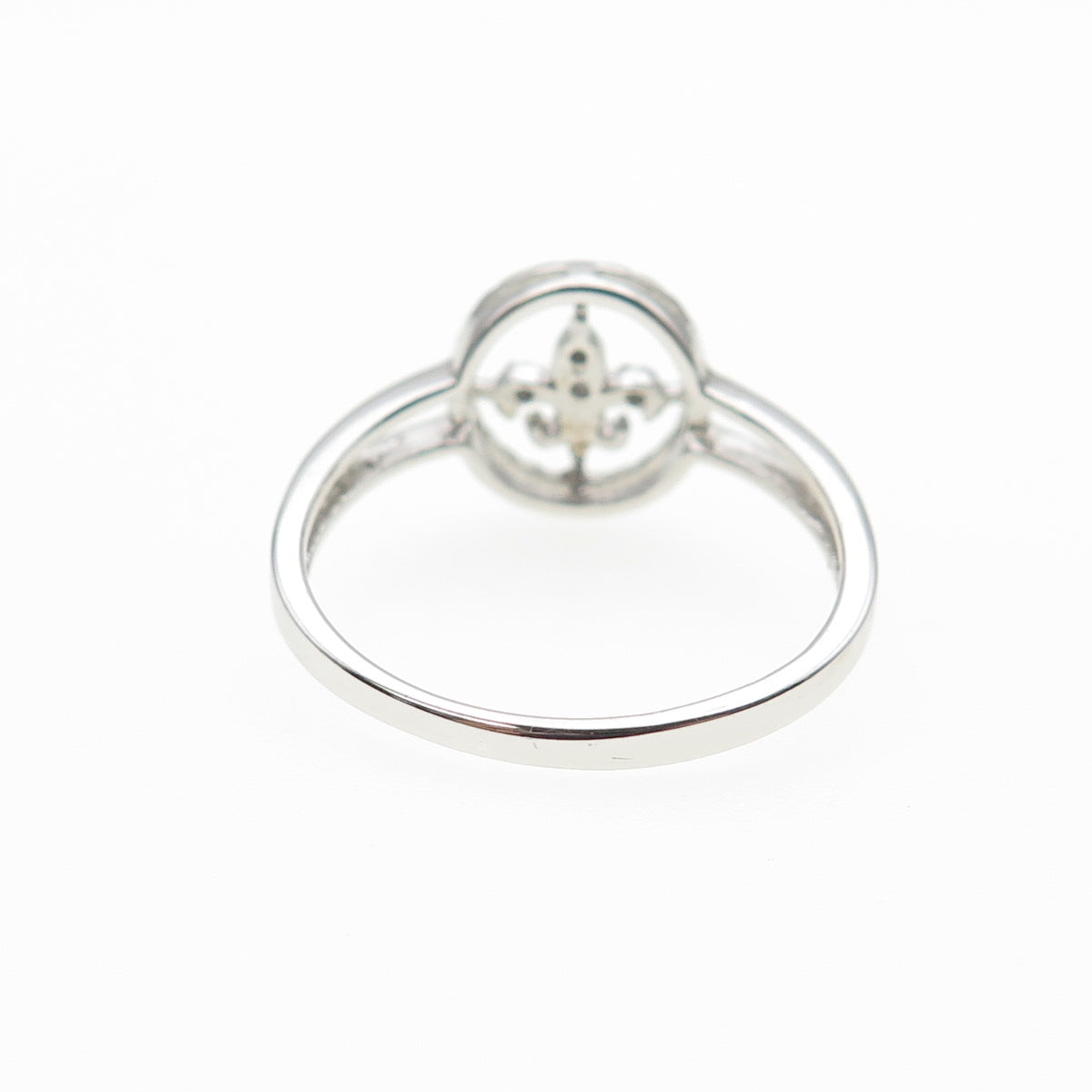 925 Sterling Silver Real Round-Cut Diamond Fleur de Lis Ring Size 8