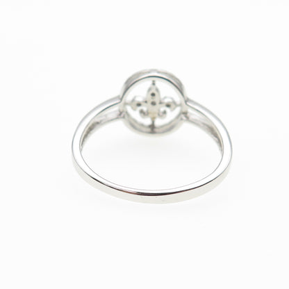 925 Sterling Silver Real Round-Cut Diamond Fleur de Lis Ring Size 8
