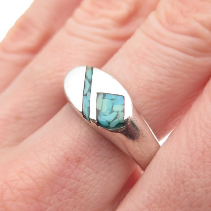 SILVER FOX Old Pawn 925 Sterling Vintage Turquoise Inlay Tribal Ring Size 10.75