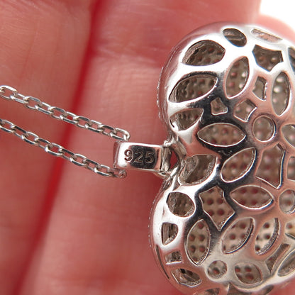 925 Sterling Silver Italy Round-Cut C Z Puffy Heart Cable Chain Necklace 16"