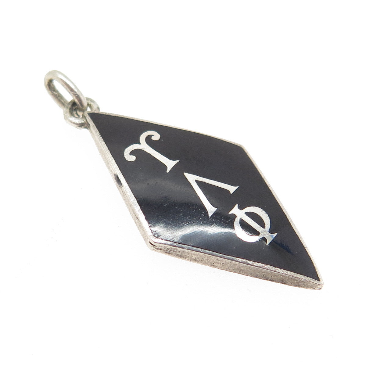 OSCAR CAPLAN 925 Sterling Silver Antique Enamel Upsilon Alpha Phi Pendant