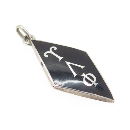 OSCAR CAPLAN 925 Sterling Silver Antique Enamel Upsilon Alpha Phi Pendant