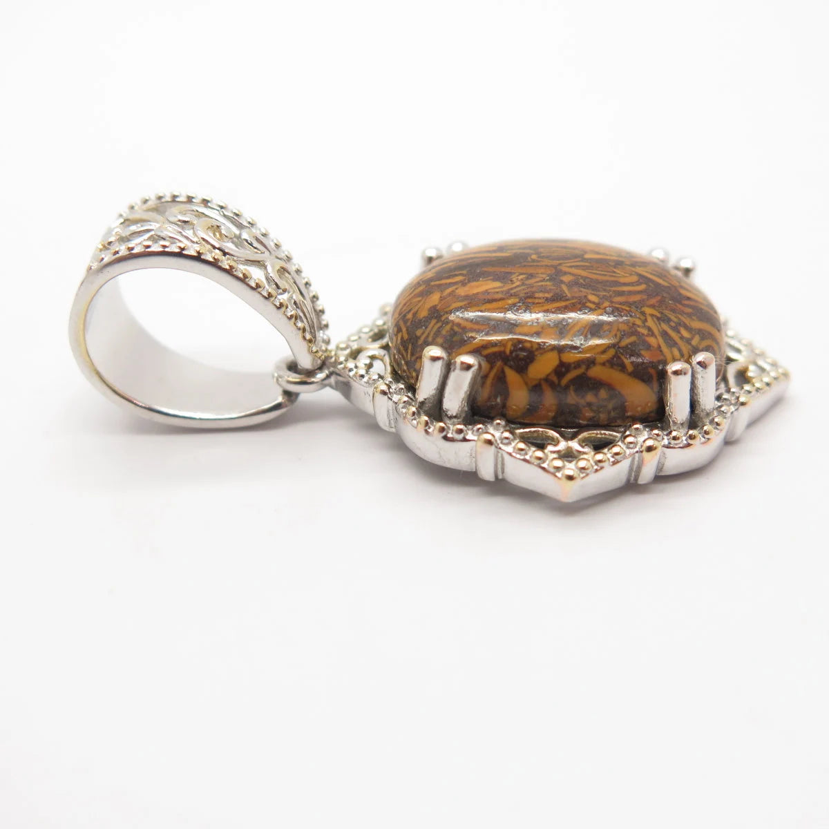 925 Sterling Silver Vintage Real Mariam Jasper Gemstone Oval Pendant