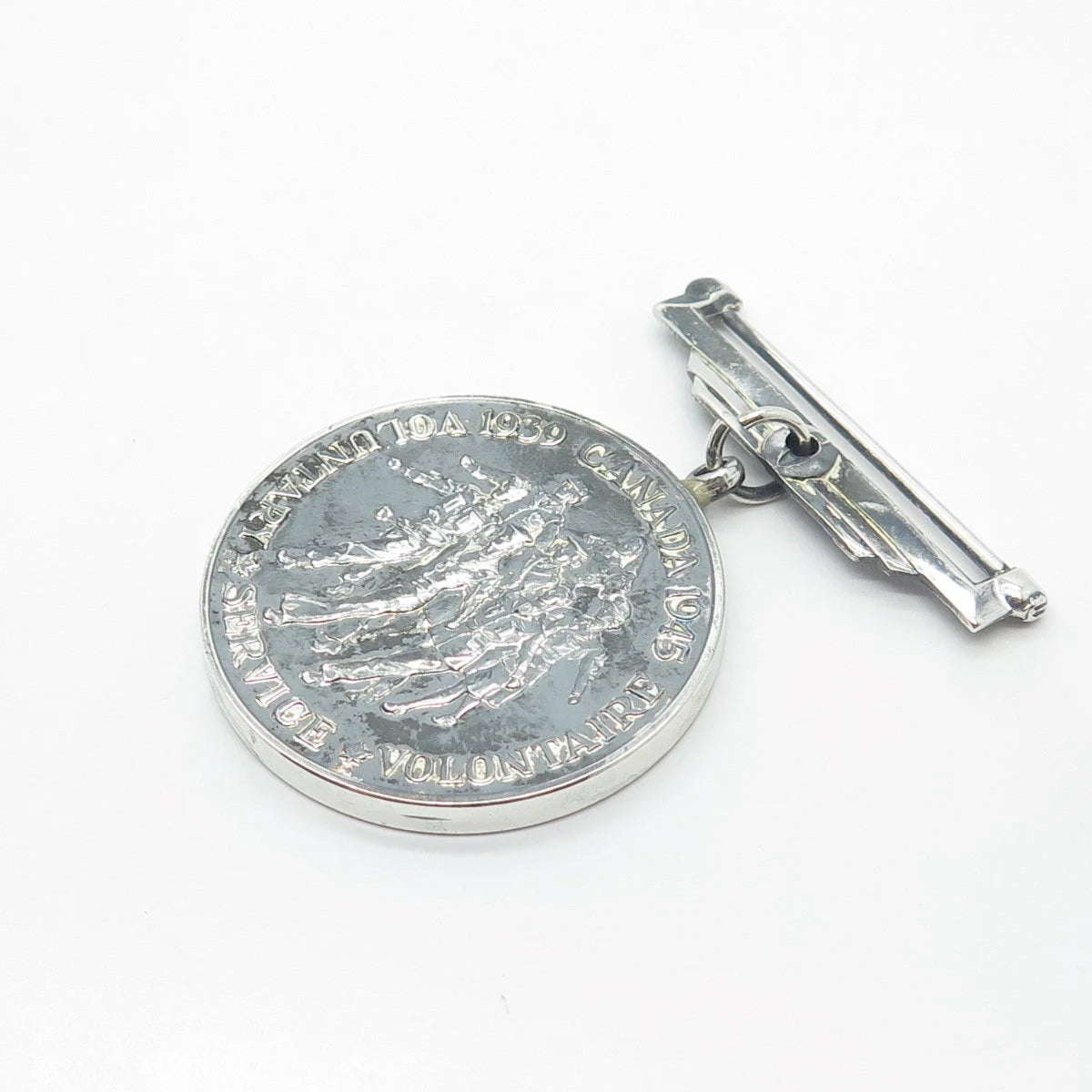 925 Sterling Silver Vintage Canada 1939 1945 Voluntary Service Coin Pin Brooch