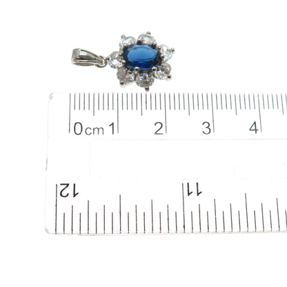 925 Sterling Silver Blue & White C Z Mini Charm Pendant