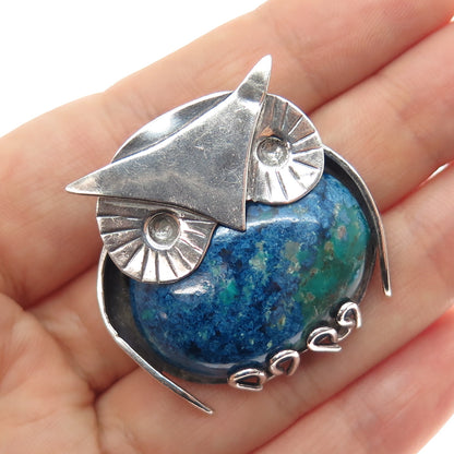 Sleepy Owl Studio 925 Sterling Silver Vintage Real Azurite Bird Pin Brooch