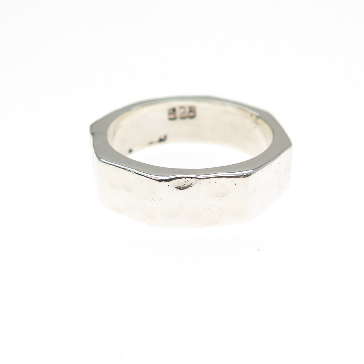 925 Sterling Silver Vintage Modernist Hammered Band Ring Size 9.25