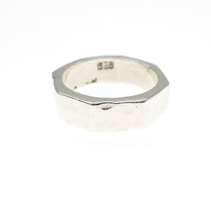 925 Sterling Silver Vintage Modernist Hammered Band Ring Size 9.25