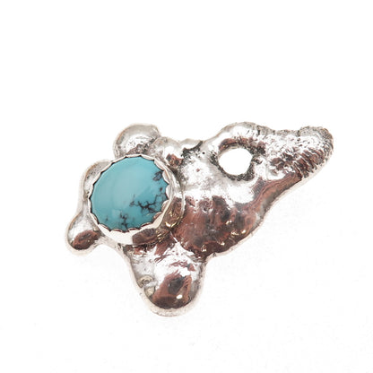 925 Sterling Silver Vintage Real Turquoise Modernist Oxidized Slide Pendant