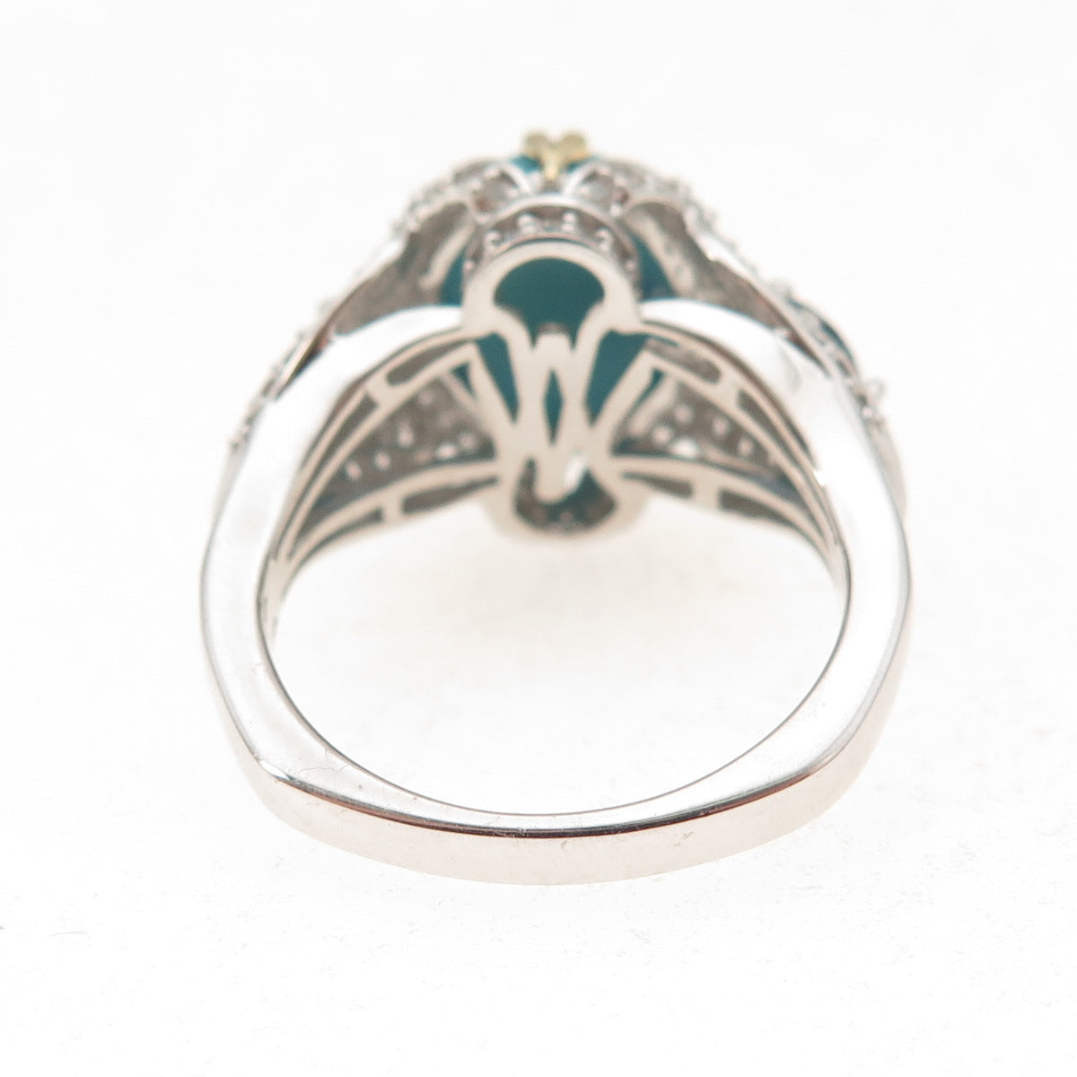 925 Sterling Silver 2-Tone Real Turquoise Blue & White Topaz Ring Size 8.25