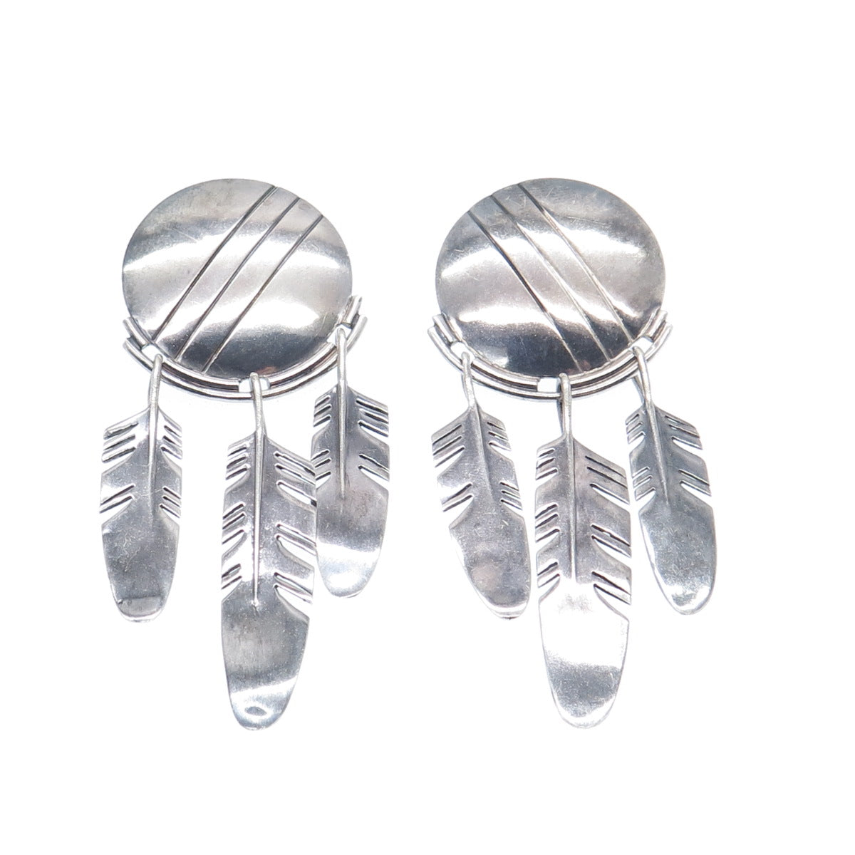 RAY TRACEY & KNIFEWING SEGURA Old Pawn Sterling Silver Feather Tribal Earrings